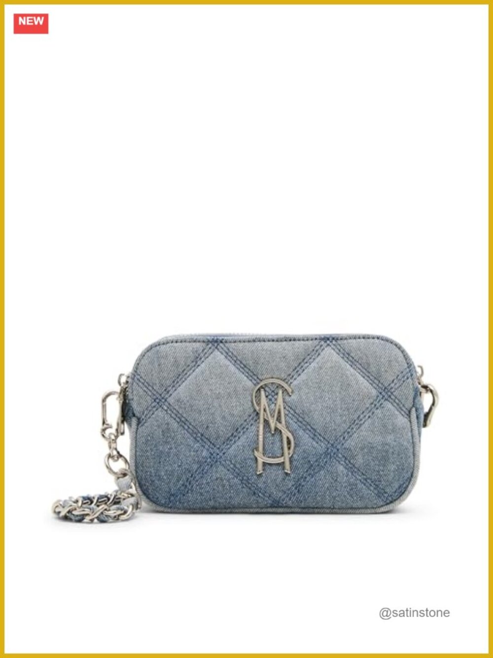 Quilted Denim Crossbody Bag Removable Strap Zip Compartments